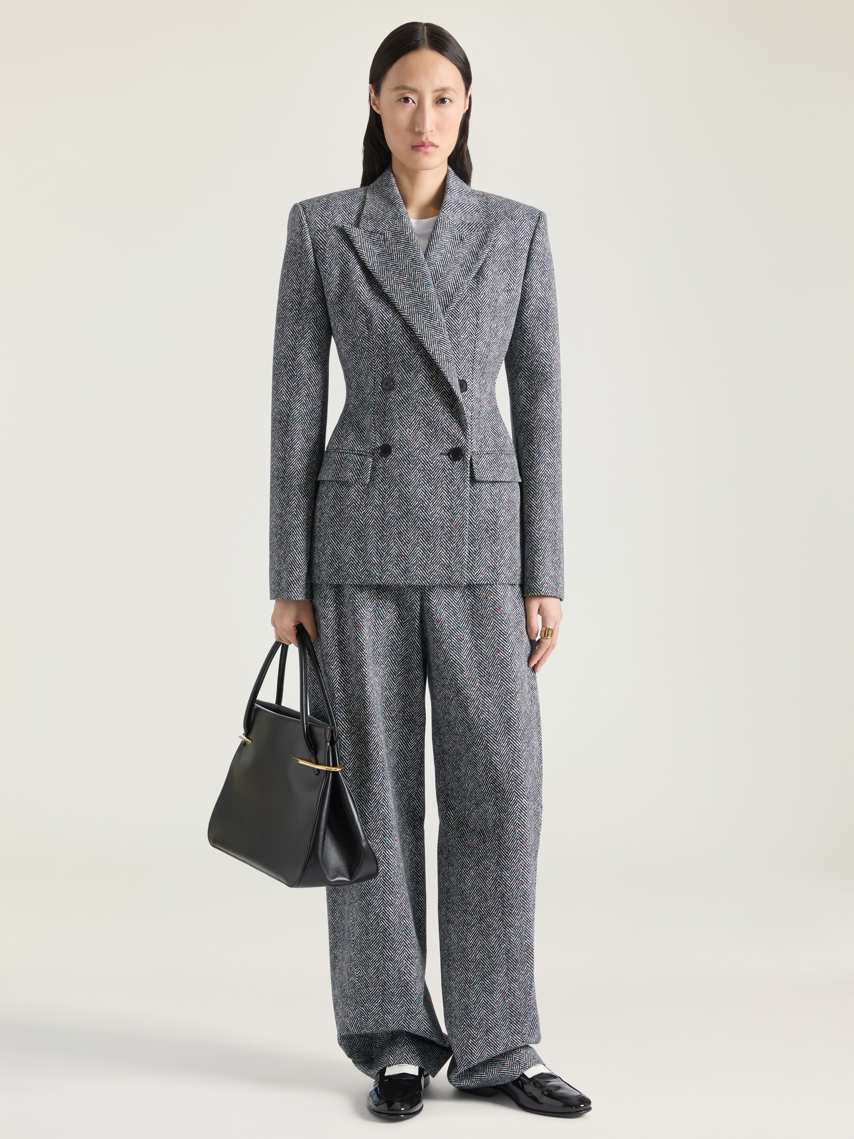 Double-breasted jacket in cotton herringbone